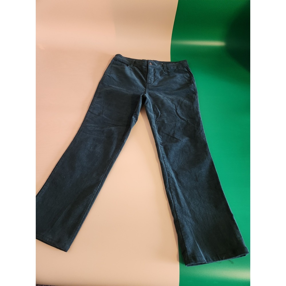 St. John's‎ Bay Straight Leg Pants Womens 12 Green Corduroy Stretch Mid Rise